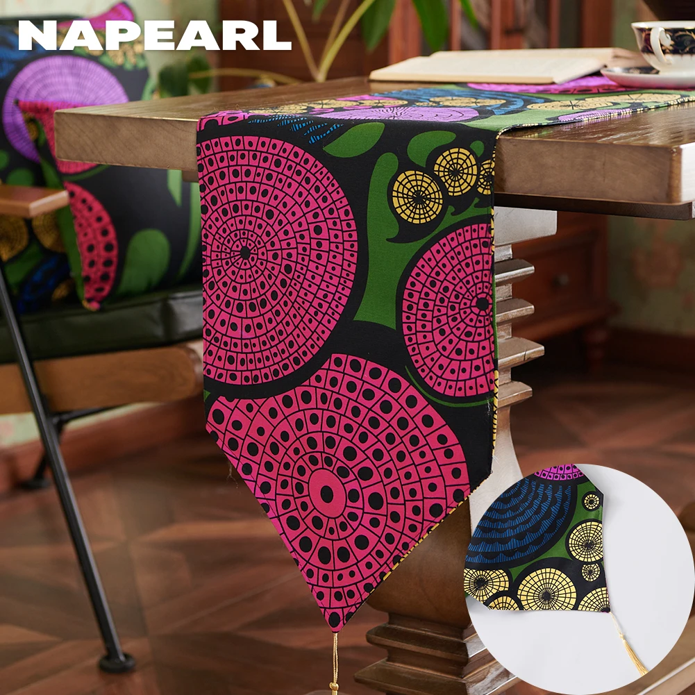 NAPEARL Wax Printed Cloth Fabric Geometric Abstract Pattern Tablecloth Table Runner 1PC