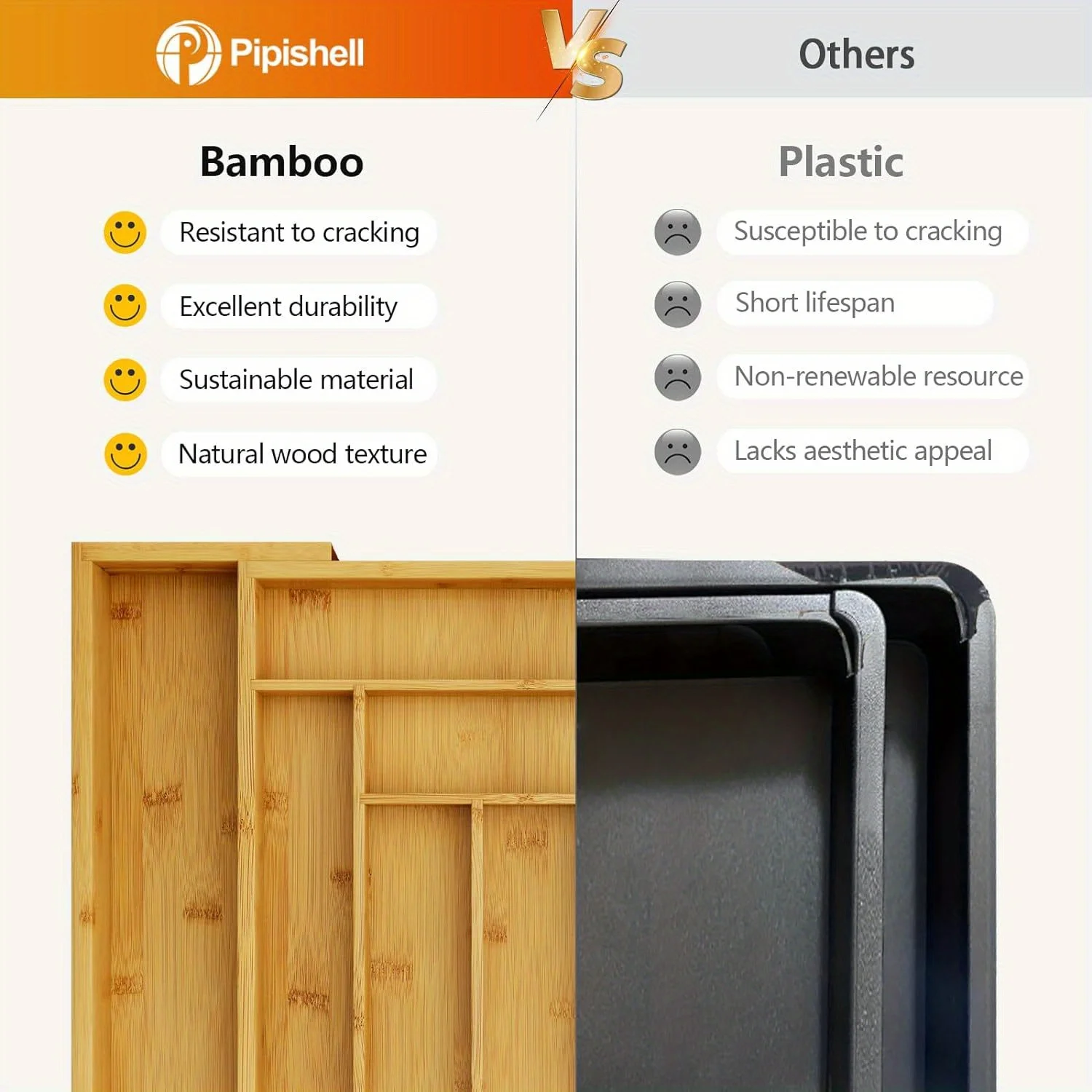 Adjustable Expandable Bamboo Drawer Organizer for Kitchen,Bedroom or Living Room-Ideal for Organizing Cutlery,Silverware& Knives 2