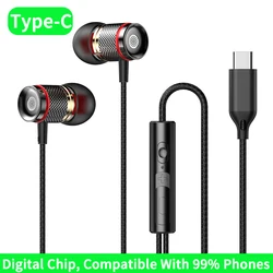 High-Fidelity Heavy Bass Stereo Earphones with Mic (Type-C Black)