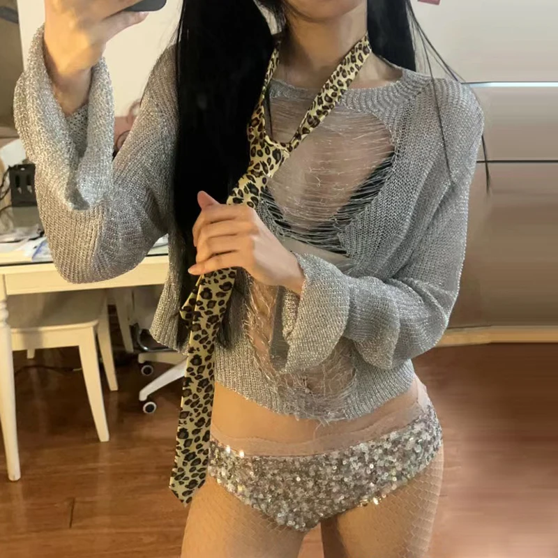 Sexy Hip Hop Sequined Low Waist Briefs Women's Nightclub Disco Thin Looking Cool Hot Pants