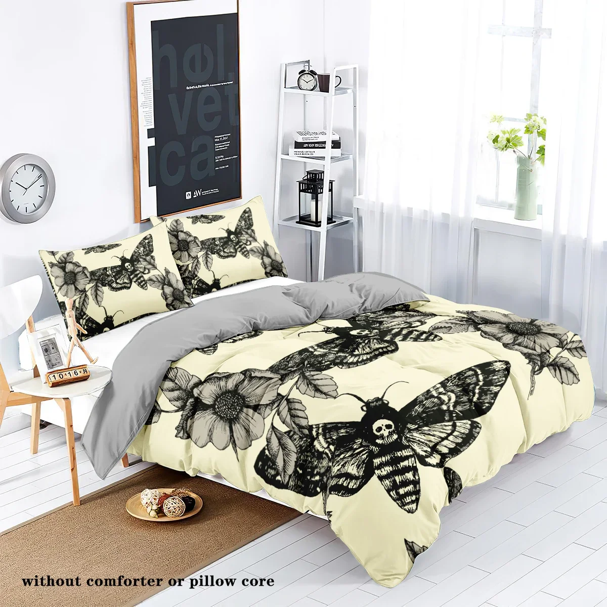 3-piece down duvet cover set with exquisite butterfly pattern print (1 duvet cover+2 pillowcases, no core) Soft bedding set