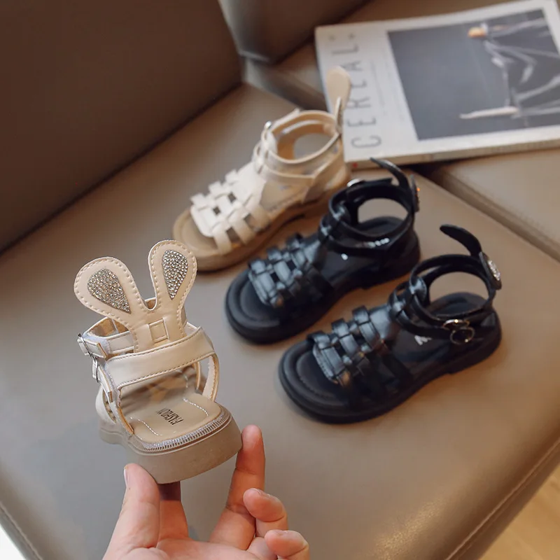 

Kids Girls Solid Color Open-toe Breatheable Children Simple Casual Beach Shoes 2023 Summer Princess Versatile Non-slip PU New