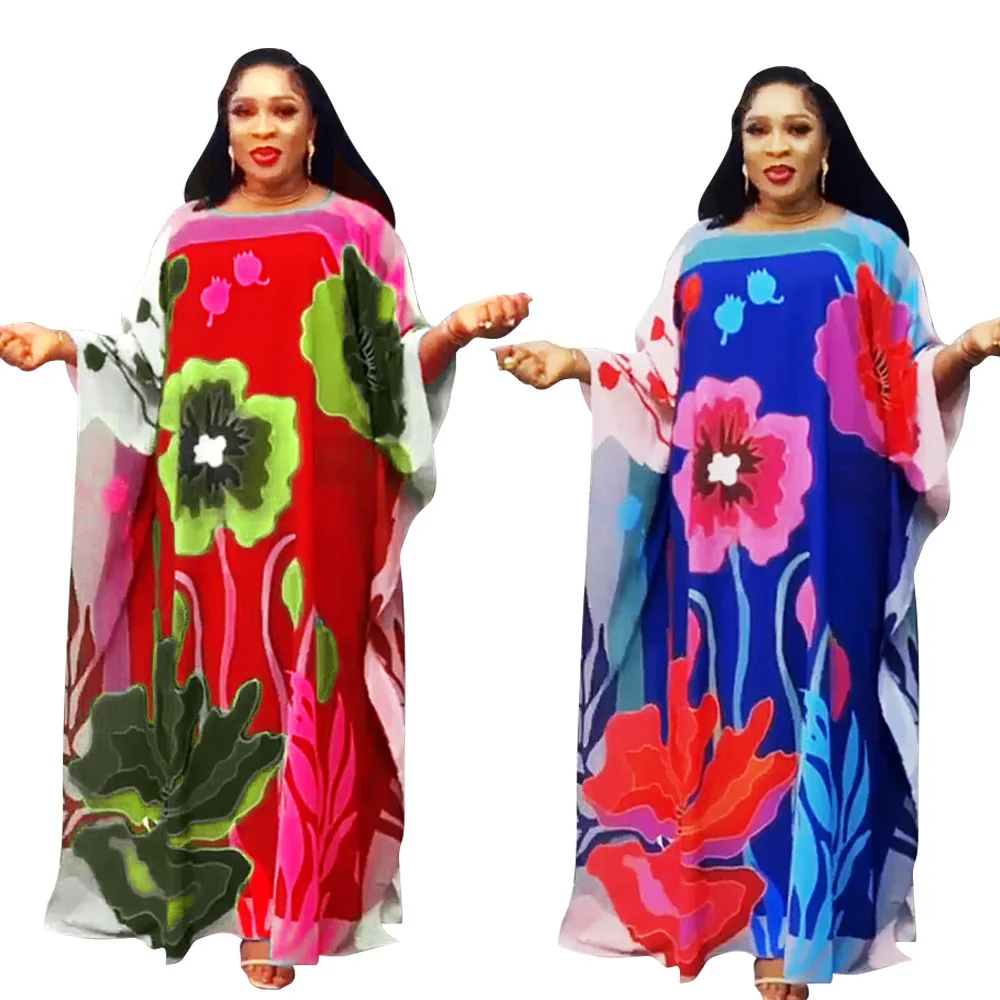 2023 African Plus Size Dresses for Women Elegant Autumn African Half Sleeve O-neck Printing Dress African Robes African Clothing maternity summer loose clothes petal sleeve fashion printing pregnant women dress stretched high waist pregnancy chiffon dresses