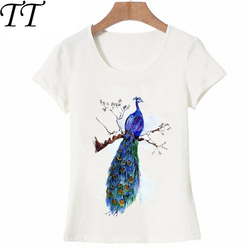 

Женская Винтажная футболка с принтом в виде павлина и стрекозы