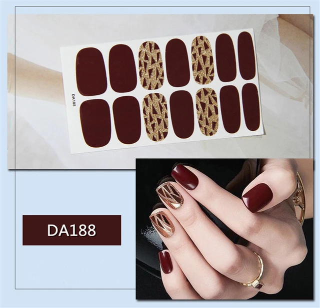 14tips/sheet Nail Wraps Polish Decals Strips Golden Glitter 3D Adhesive Full Nail Art Stickers Manicure Kits Drop Shipping DA188