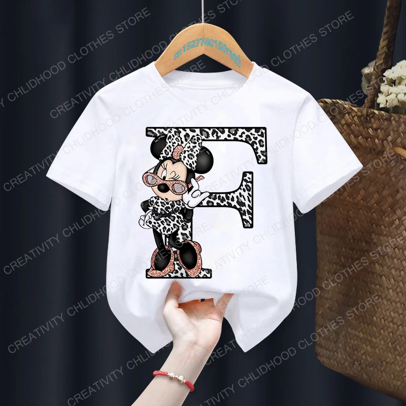 Minnie Brief a b c d Kinder T-Shirt Kawaii Disney Kleidung für Mädchen T-Shirt Anime Cartoons lässig Kid Boy Kurzarm Tops