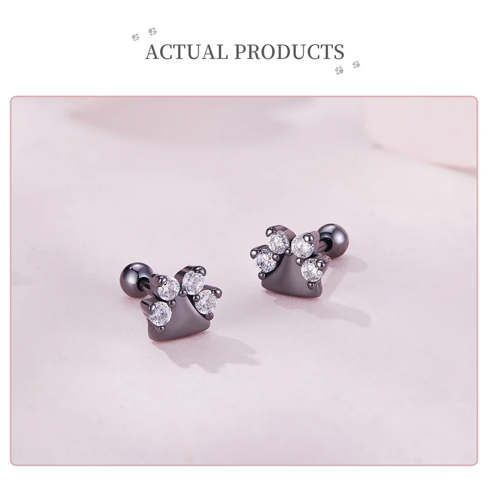 Sterling Silver Black Gold Pet Dog Paw Stud Earrings For Women - PeticaDeals
