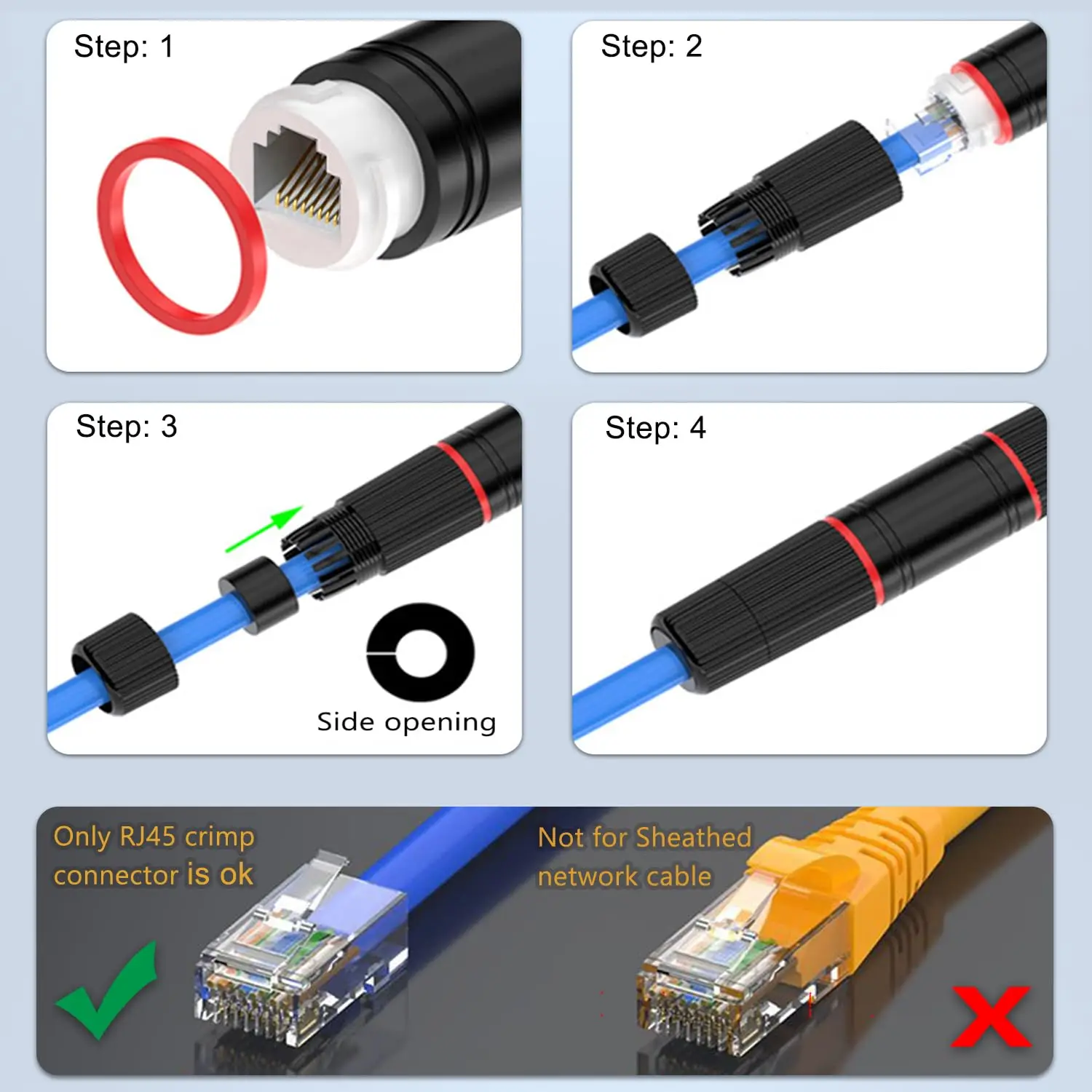 Waterproof RJ45 Ethernet Network Cable Coupler Adapter for Outdoor Use, IP67-Rated