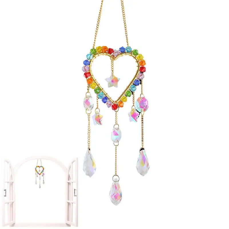 

Sun Catcher Crystal Prism Heart Dream Catcher Hanging Sun Catcher Pendant Decor Indoor Rainbow Maker Ornament