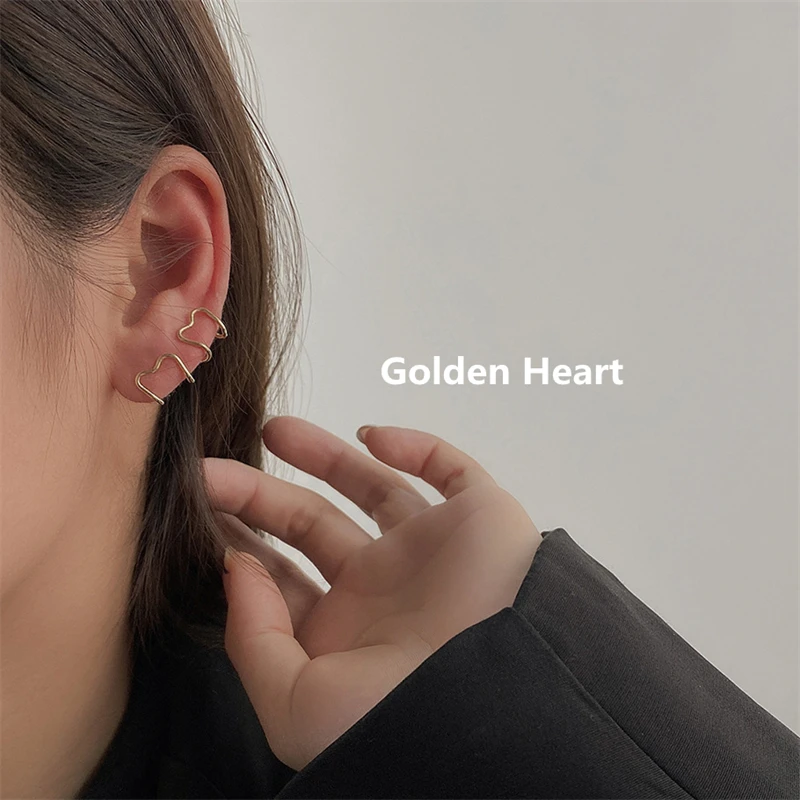 2022 Korea Silver Color metal Geometric Heart Ear Cuff Stackable Simple C-shape Ear Clip Earrings for Women Aesthetic Jewelry 