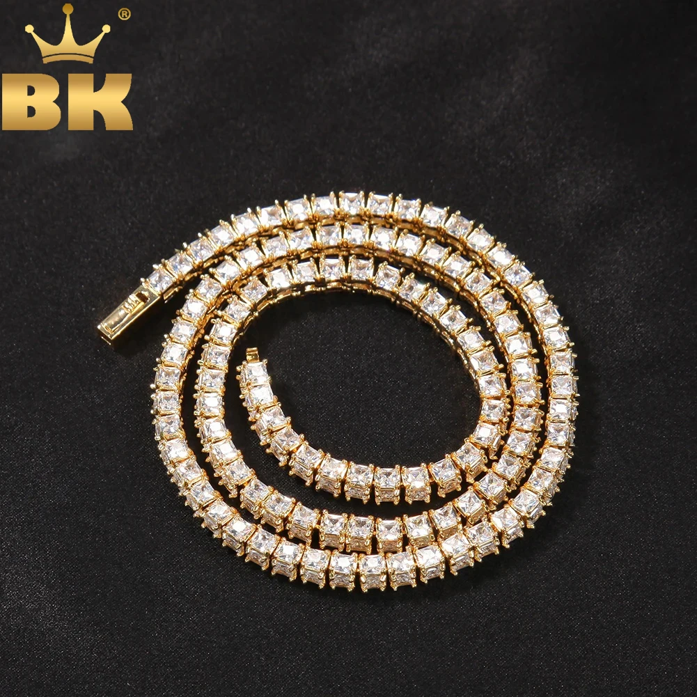 

TBTK 6mm Iced Out Bling Square AAA Cubic Zirconia Paved Link Tennis Chain Choker Necklace Hiphop Brass Luxury Jewelry For Gift