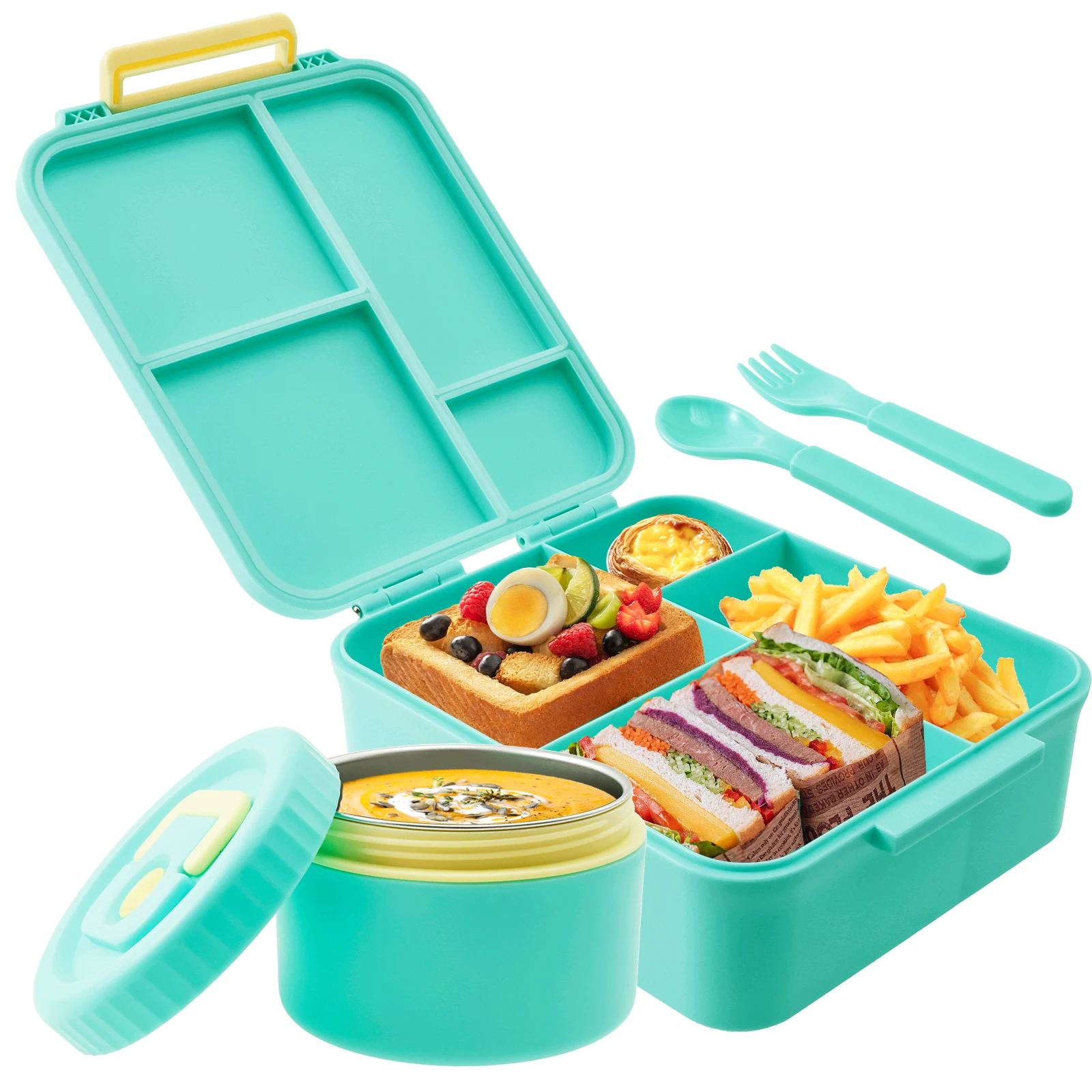 Large 1700ml Portable Sealed Lunch Box with Utensils and Soup Bowl - Ideal for Office, School, and On-the-Go Meals