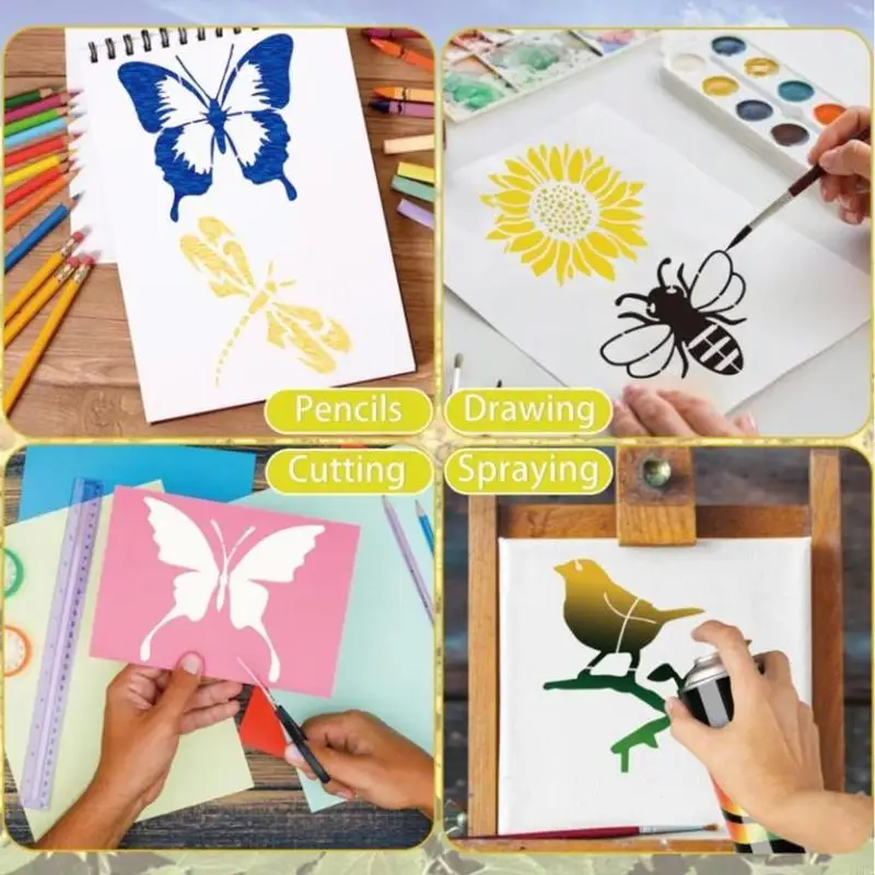 15pcs 나비와 꿀벌 회화 템플릿 공예를위한 나무 사인 벽 예술