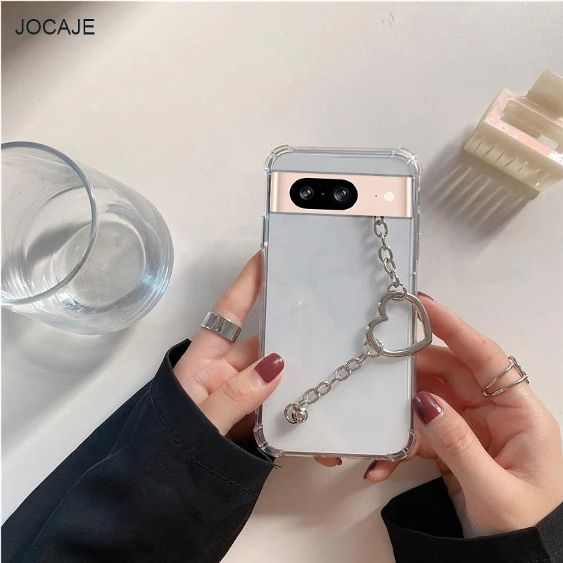 Clear Transparent Wrist Strap Case with Love Heart Bracelet - Soft Cover