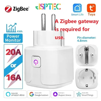 tuya Smart Plug Zigbee EU 16A/20A Smart Socket With Power Monitor Timing Voice Control Works Whit Alexa Google Home Alice 1