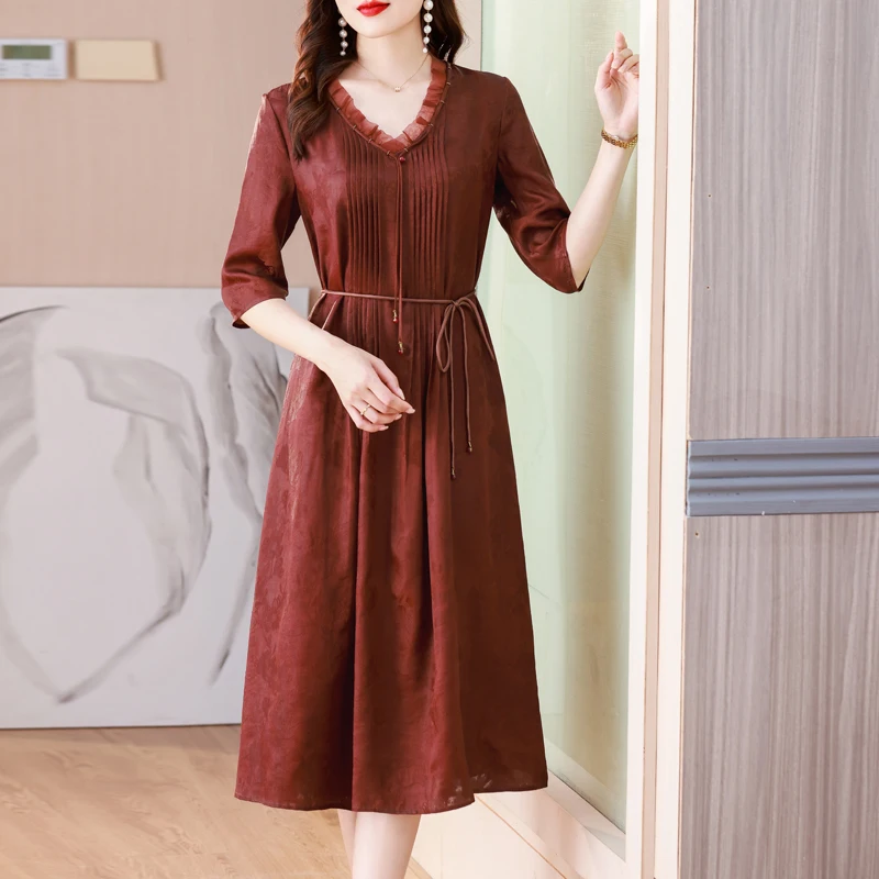 

Red gauze dress elegant slim fragrant gauze women's 2023 new silk summer young model mother dress