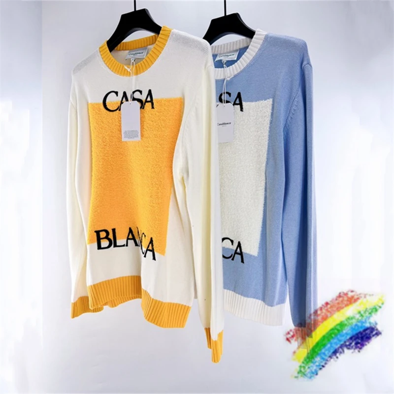 

Blue Yellow Casablanca Sweater For Men Women 1:1 Best Quality Loose Casual Sweatshirts