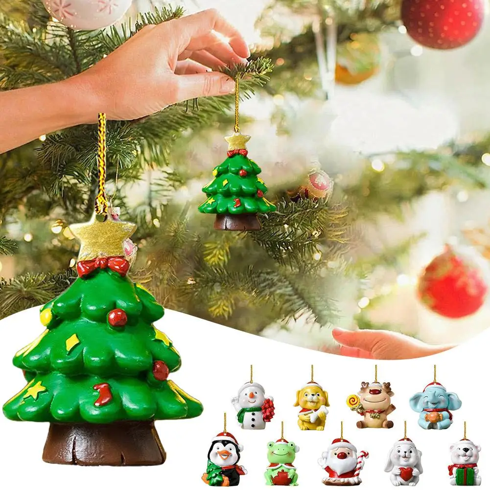 

Christmas Tree Pendant 2D Acrylic Flat Cute Cartoon Home Santa Ornament Hanging Snowman Supplies Xmas Claus Decor Navidad C8E4