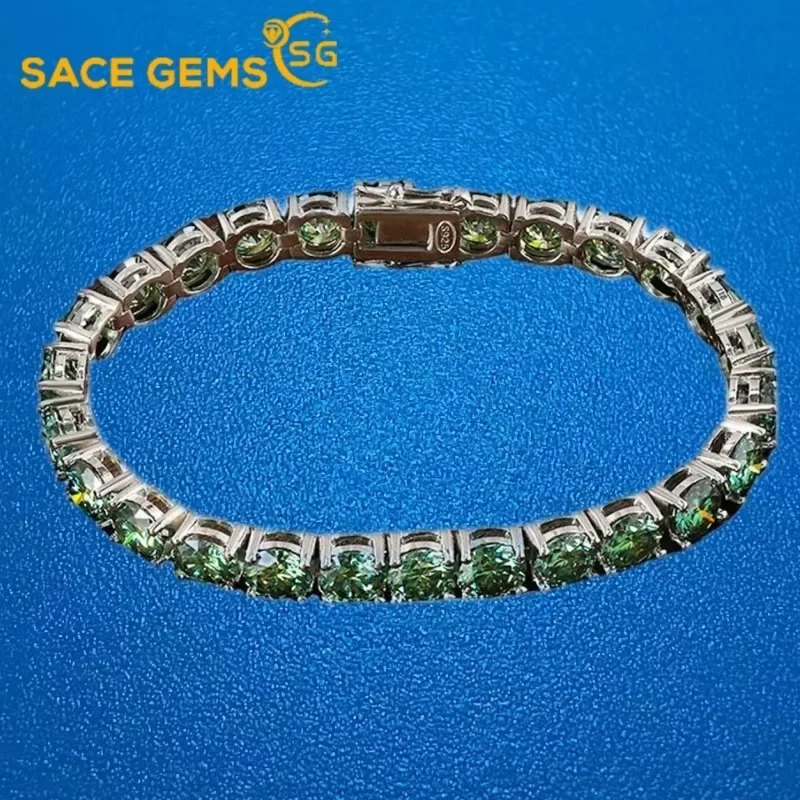 

SACE GEMS D VVS Blue Green Moissanite Tennis Bracelets for Women Men Lab Diamond with GRA Wedding Jewelry 925 Sliver Bracelet