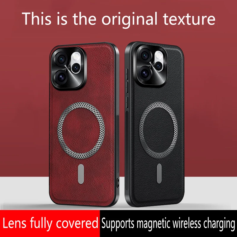 Luxury Leather Case with Magnetic Metal Ring, Anti-Drop & Anti-Fingerprint Protection