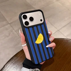 Blue Vertical Stripes Lemon Silicone Matte Phone Case - iPhone 15 (HE - T2921)
