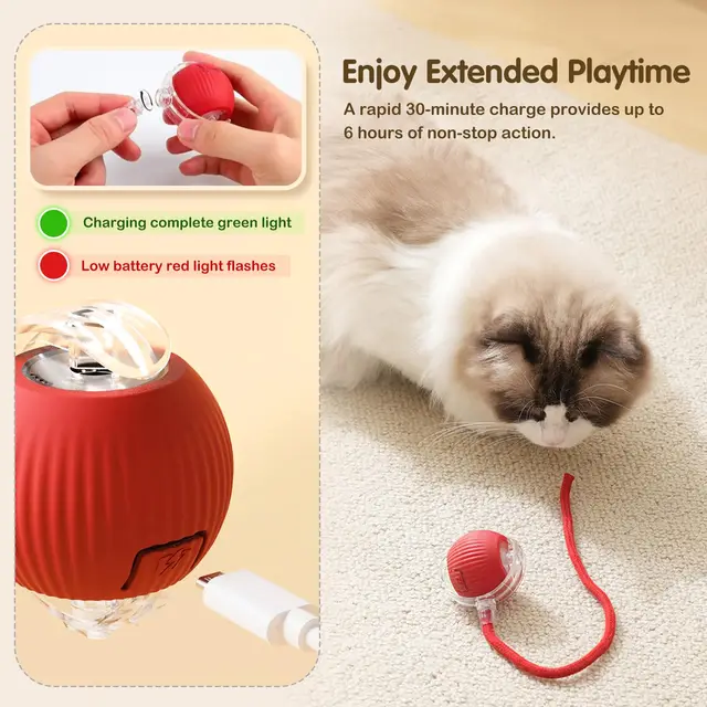 Cat Interactive Ball Toy, Automatic Rolling Ball with Tail, Rechargeable Smart Pet Interactive Toy, Intelligent Mouse for Cat 6