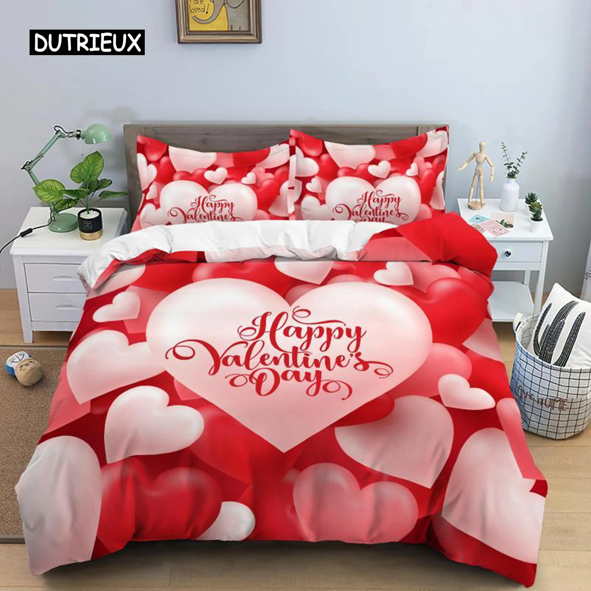 

Valentine's Day Duvet Cover King Size Microfiber Romantic Red Love Heart Bedding Set for Lover Happy Valentine's Day Quilt Cover