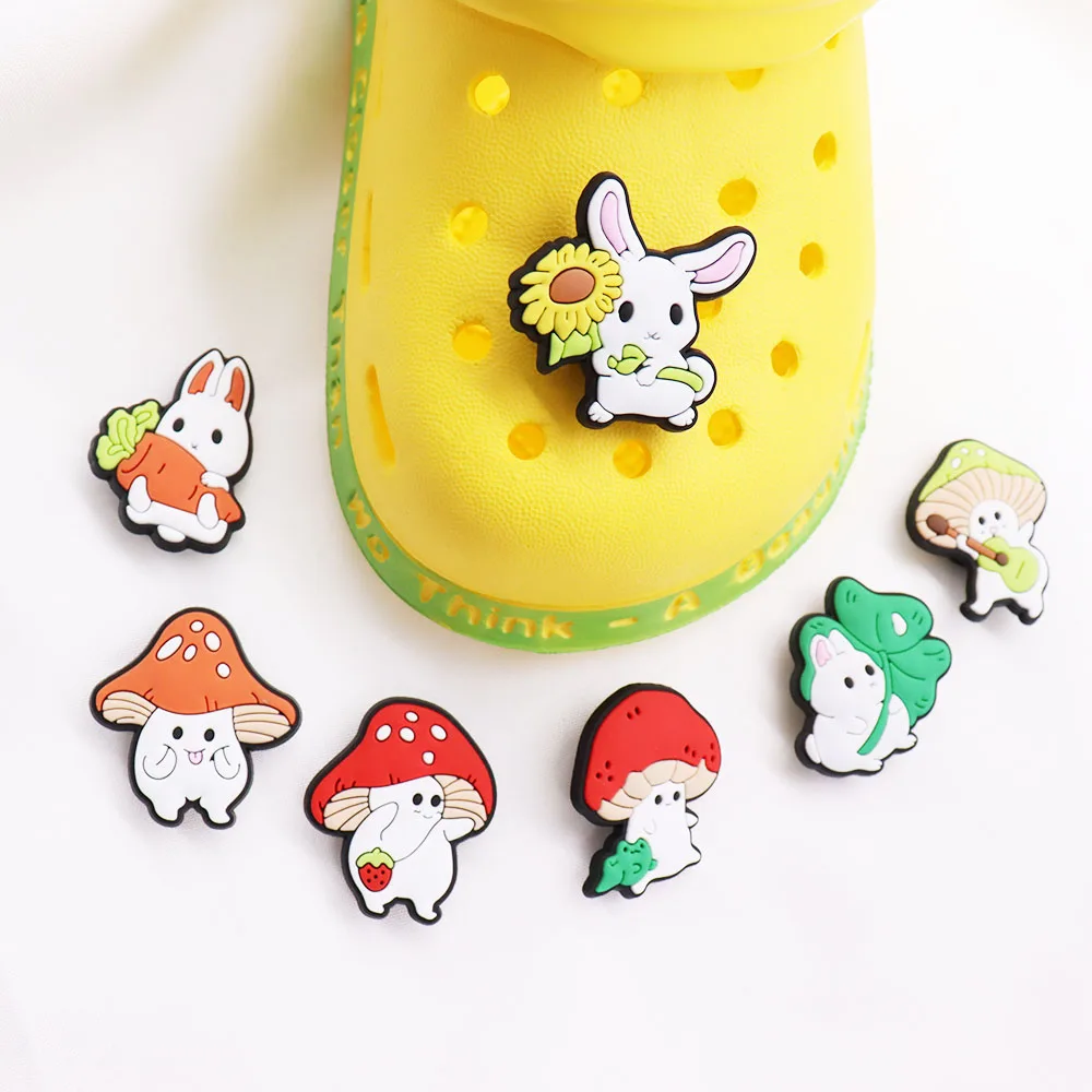 

Wholesale 50pcs Shoe Charms Cute White Rabbit Mushroom Carrot PVC Garden Shoe Buckles Decoration Fit Croc Jibz Kids X-max Gift