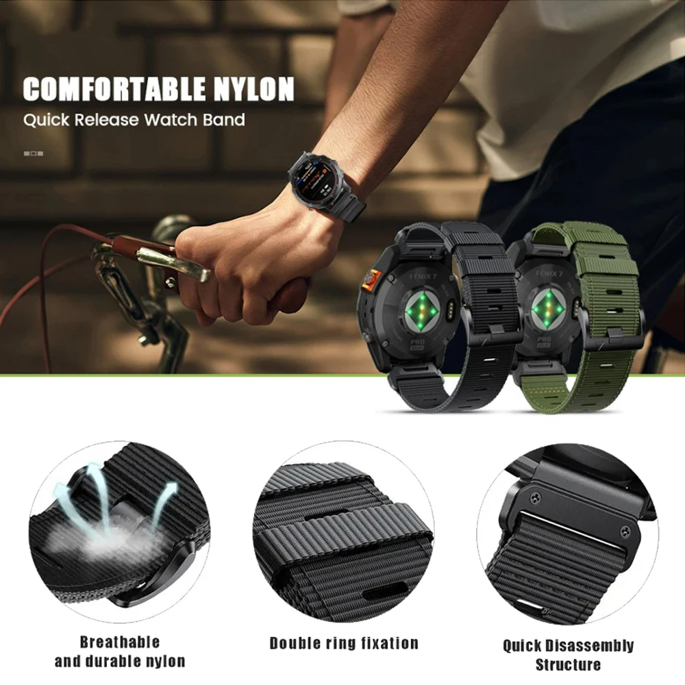 Nylon QuickFit Bracelet - 22mm/26mm Adjustable Strap for Sports and Outdoor Watches