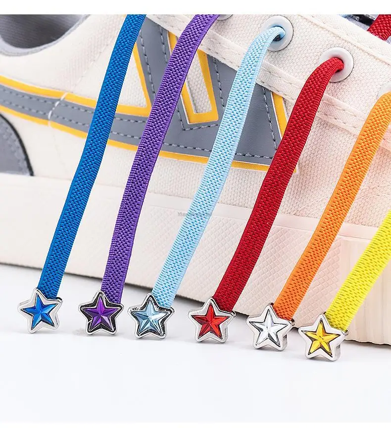 1 Paar Diamant-Schnürsenkel ohne Krawatte, bunte Stern-Strass-Schnürsenkel ohne Krawatten, elastische Schnürsenkel, Turnschuhe, Kinder und Erwachsene, flache Schnürsenkel – Detail 7