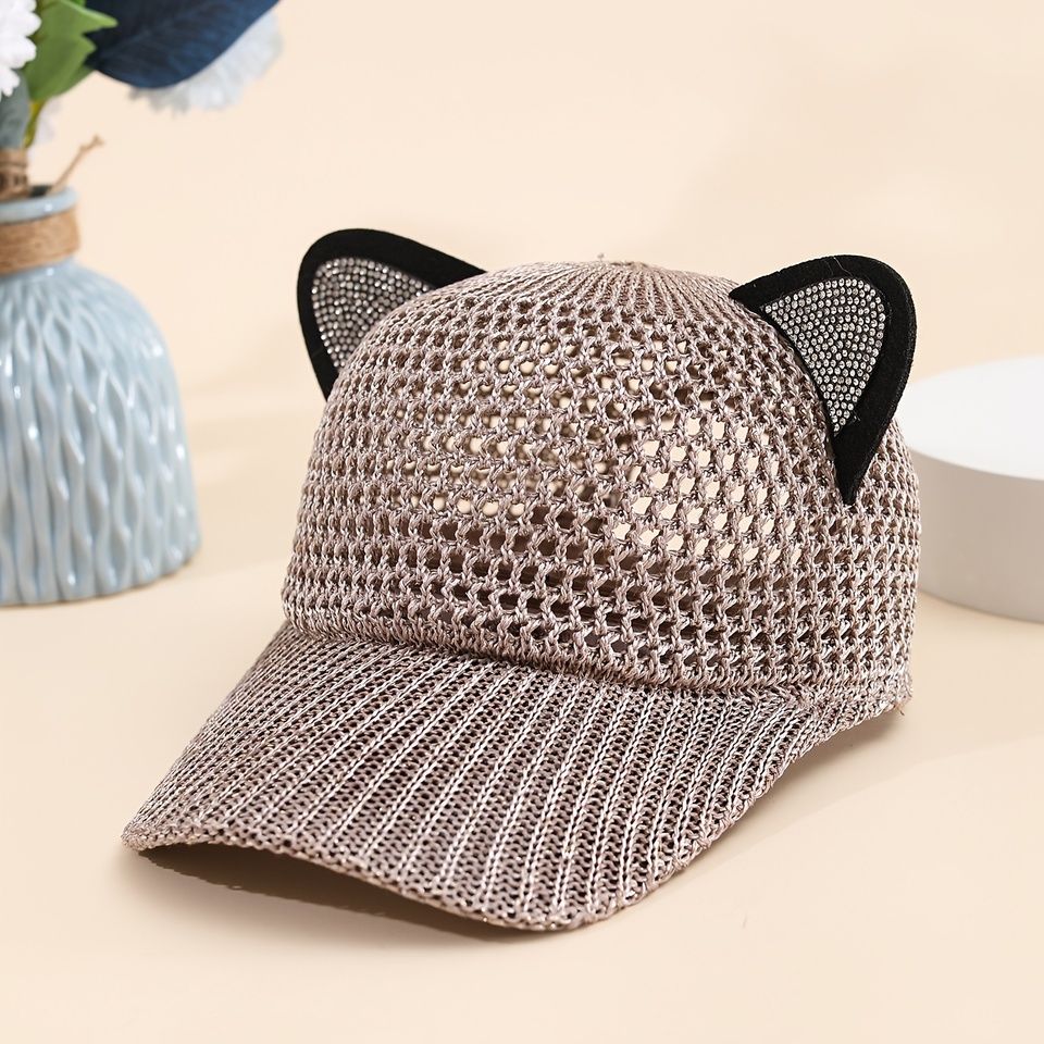Mesh-Accent Cat-Ear Baseball Cap — Cute & Trendy Women's Summer Hat featuring a Lightweight, Breathable, and Openwork Design