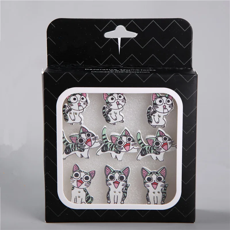 9pcs Cartoon Cat Push Pins Decorative Personality Wood Pushpin Thumbtack Office Stationery Tacks Pin Cork Board Nail