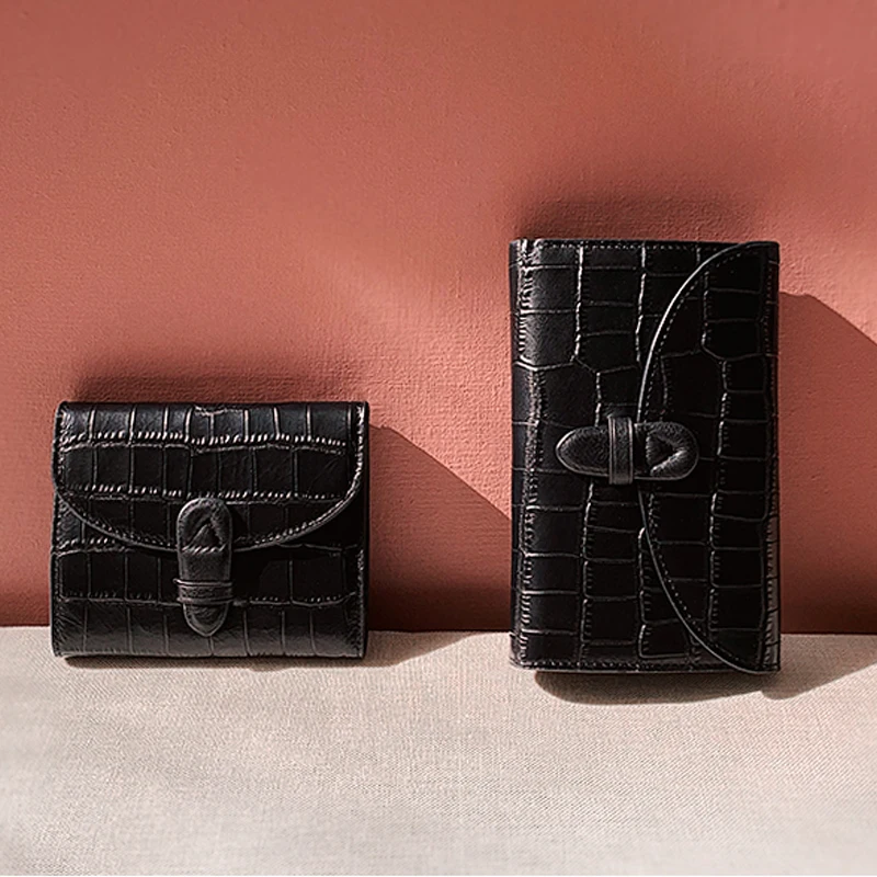 Women's New Classic Alligator Leather Buckle Three-fold Leather Wallet Men Wallets for Womans Coin Purse Luxury Woman Purses Bag
