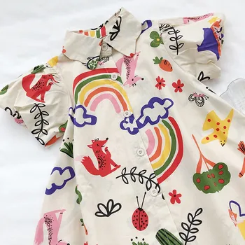 Kids Girls Shirt Dress Toddler Baby Summer Cute Cartoon Prints Short Sleeve Party Princess Dress Lapel Sundress Girls Clothes 3