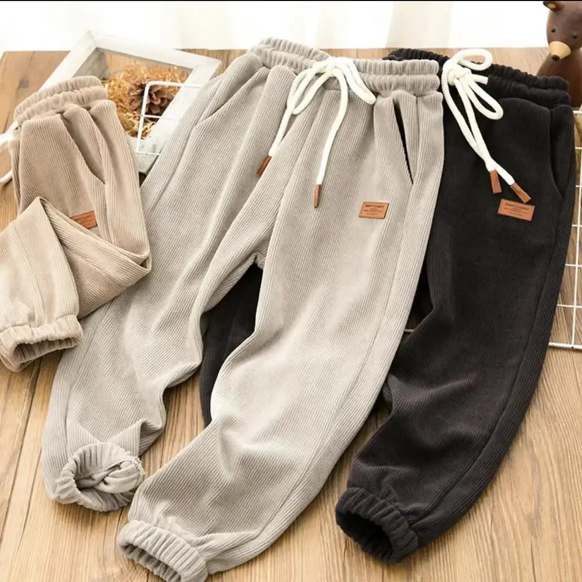 

Boys' Pants Spring and Autumn New Western Style Corduroy Children's Sweatpants Medium and Big Children Casual Sports Trousers