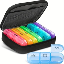 Deluxe Portable 7-Day Pill Organizer with Stylish PU Leather Travel Case, Pink (Black)