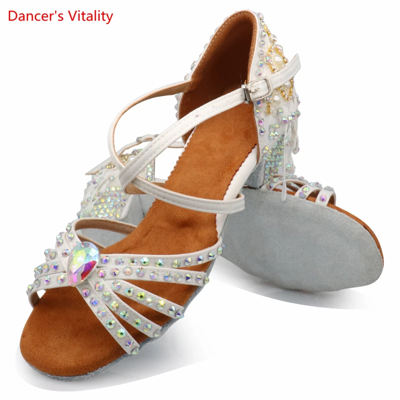 

Girls' Latin Dance Shoes Flat Heel with Drill Kid's Professional Performance Dance Shoes with Drill Women Dance Shoes