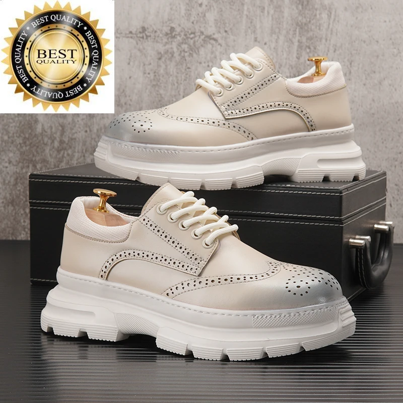 

fashion party nightclub dress mens cow leather brogue shoes carving brock platform shoe beige green sneakers gentleman footwear