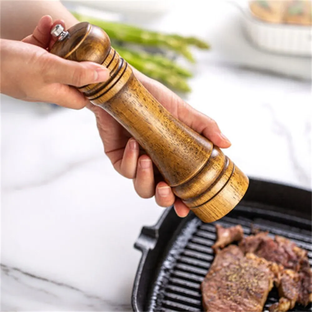Salt and Pepper Grinder Wooden Cooking Salt Pepper Grinder 5 8 10 Inch Salt and Pepper Mill Shaker Ceramic Rotor Kitchen Tool