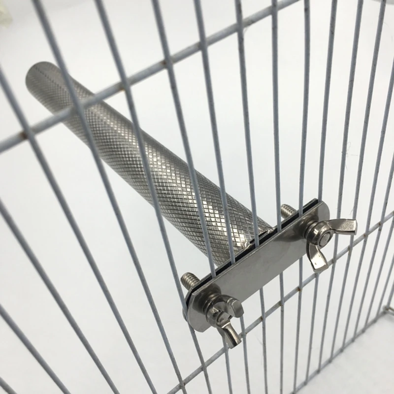 Bird Perch Parrot Stainless Steel Stand with Rhombic Pattern Anti-Slip Grinding Claw Bar for Small Medium Birds 3 Sizes
