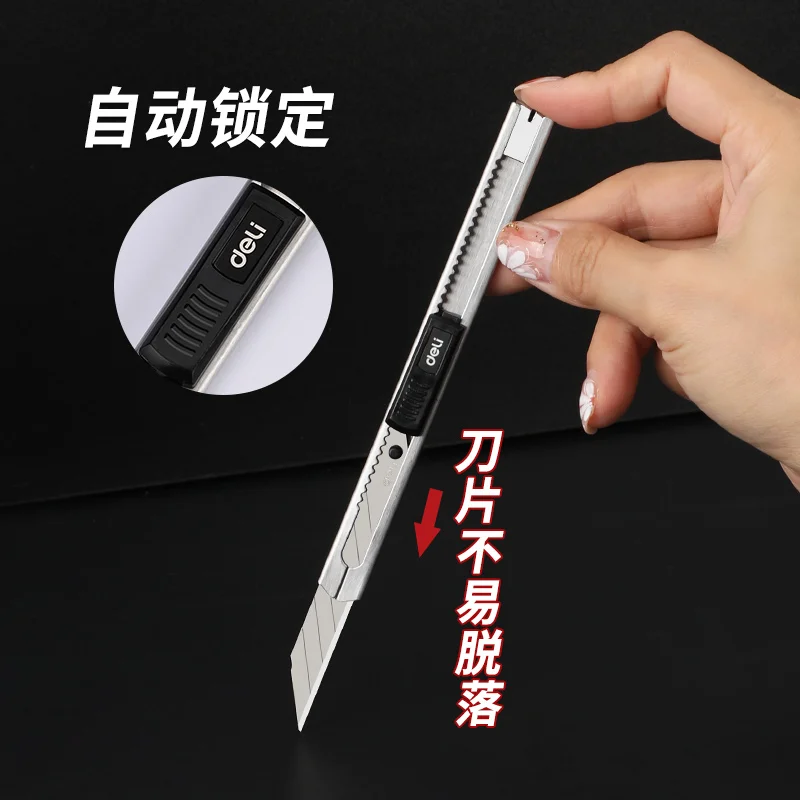 Deli Metal Utility Knife Paper Cutter Retractable Box Cutter Vinyl Craft  Cutter Knife with 30 Degree Snap-off Blades Art Knives