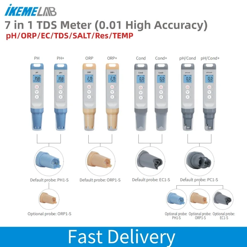 IKEME 계량기 디지털 수영장 수족관 수경 식수 수질 모니터 테스터, TDS/EC/염분/온도/ORP/Res/ph, 7 in 1, 인기 제품