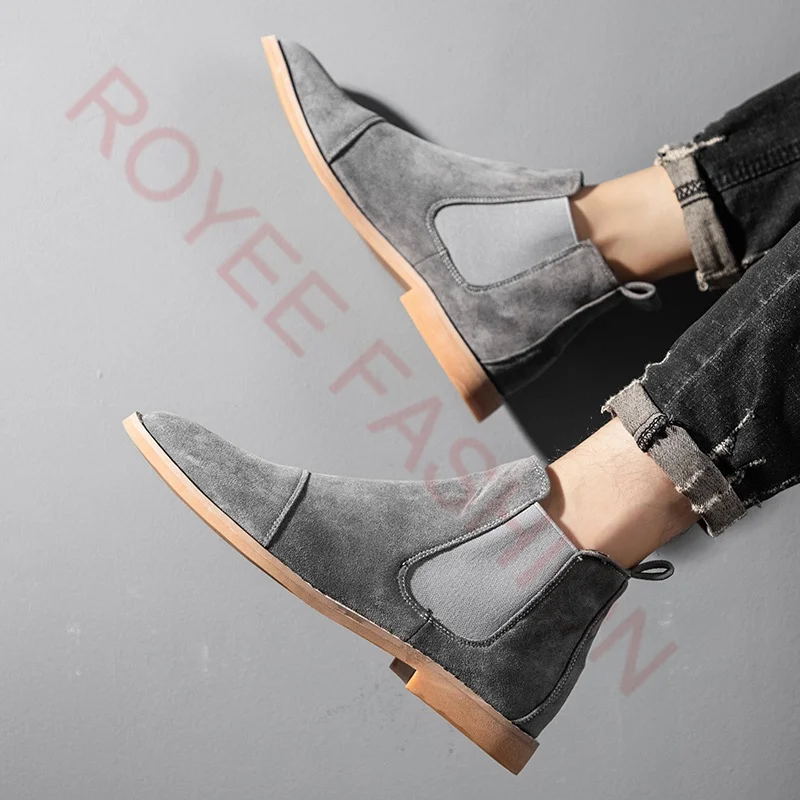 Fashion Shoes Yellow Chelsea Boots Men Comfort Dress Boots Men Business Shoes Men's Suede Leather Zapatos Hombre Ankle boo