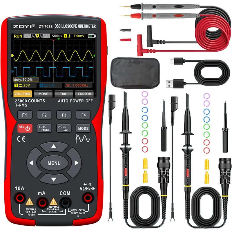 ZOYI ZT-703S Upgrade 50MHz Handheld Digital Oscilloscope Multimeter Signal Generator 3 in 1 Dual Channel Automotive Tools
