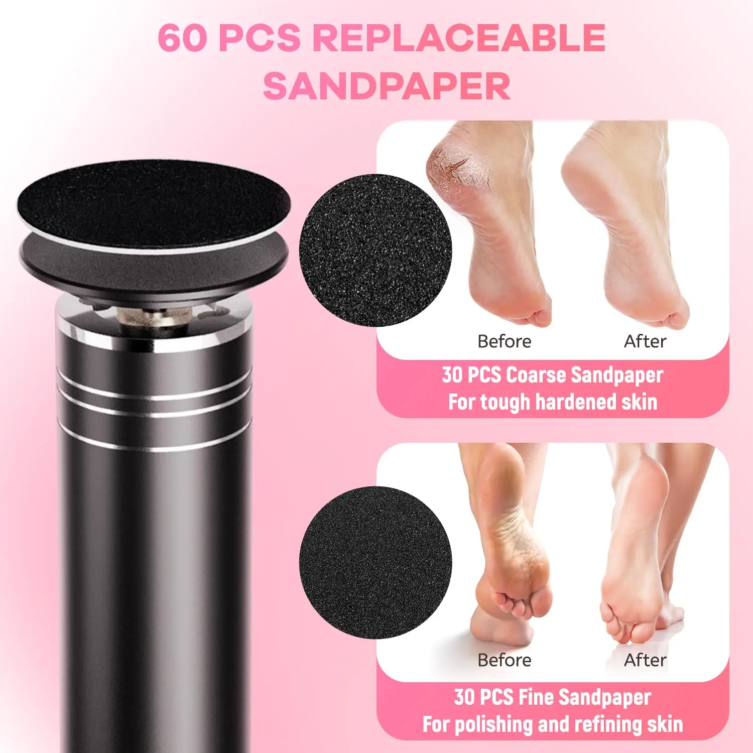 Electric Callus Remover With Speed Controller And 60 Sandpaper Discs_voghion.com