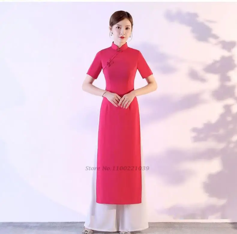 2024 vietnam aodai chinese traditional cheongsam dress+pants set national ao dai cheongsam elegant party dress oriental qipao