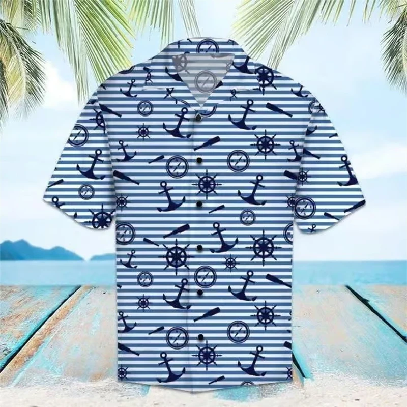 thumbnail image 1 of Nueva Camisa hawaiana de manga corta con estampado de rayas para hombre, camisetas Aloha, camisetas cubanas, blusas informales de verano de gran tamaño para mujer, 1 of 4