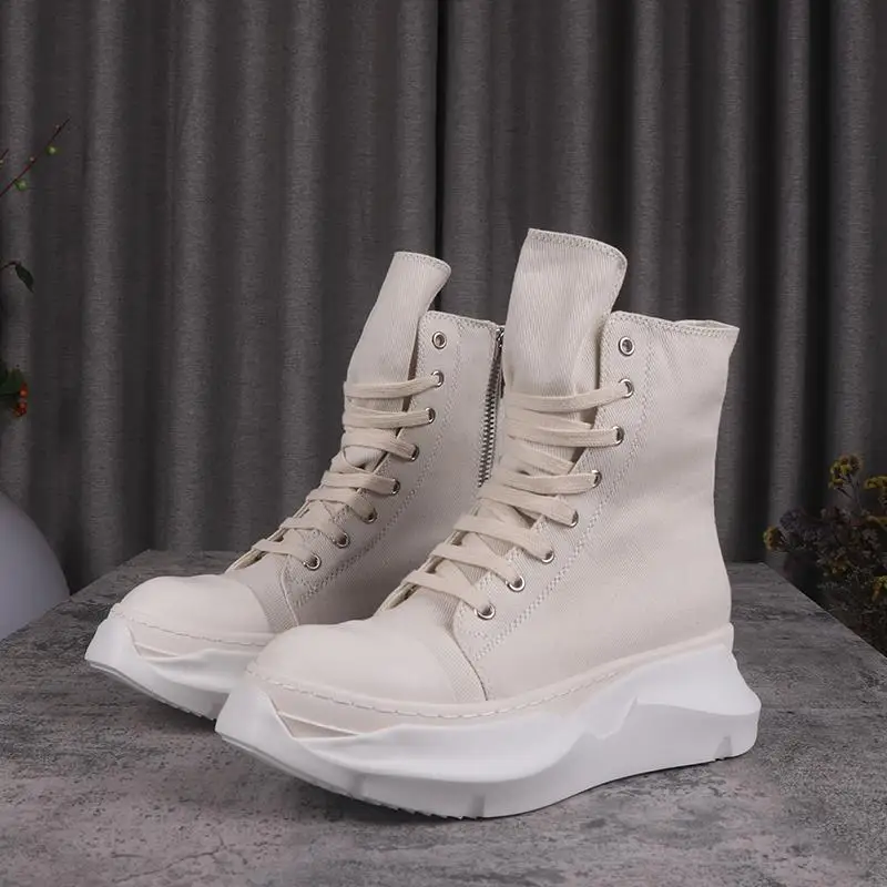 

High Street Brand Rick Canvas Thick Sole Sneaker Colored Shoes Pleated Shoes Owens Women's Lace-up Boots