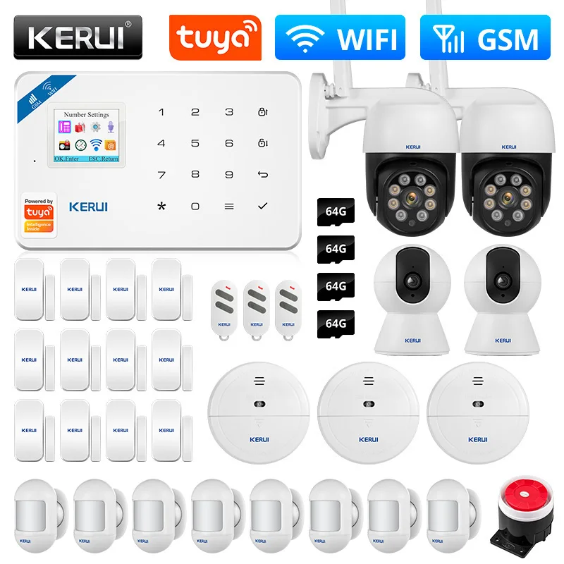 KERUI W181 경보 시스템 WIFI GSM Tuya 스마트 APP 지원 Alexa 홈 보안 알람 모션 센서 창문 센서 유선..