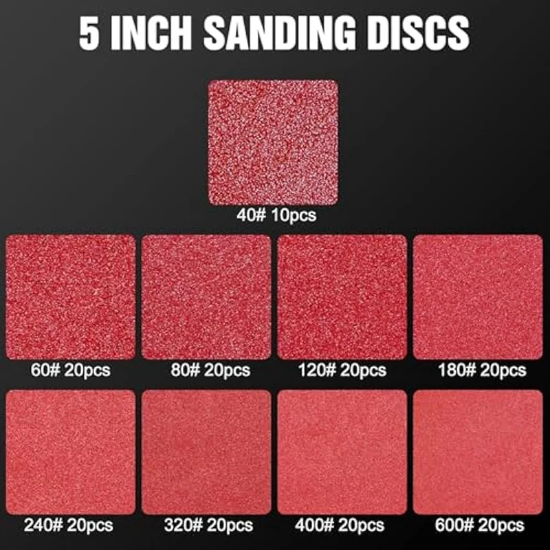 170Pcs 5 Inch Sanding Discs 8 Hole Hook And Loop 40 60 80 120 180 240 320 400 600 Grit Round Sandpaper For Sander 5